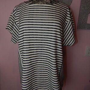 Caslon Cream and Black Striped Lace Up Top Size XL